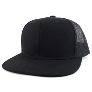 trendy apparel shop oversize 2xl blank plain flatbill mesh snapback baseball cap - black