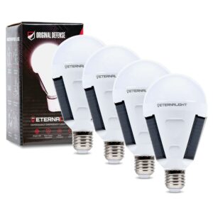 original defense eternalight - emergency solar rechargeable light bulbs for power outage - turns on during power failure - portable & solar powered - works like a regular light bulb