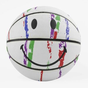 shengy no. 7 smiling face graffiti basketball, pu leather wear-resistant, good grip. for indoor and outdoor training and competitions, the best gift for children (4 colors),white