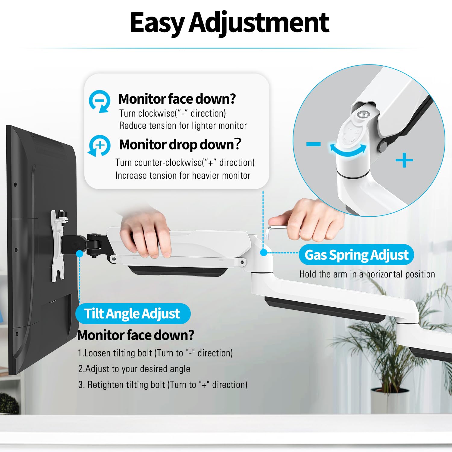 MOUNTUP Triple Monitor Mount, 3 Monitor Stand Desk Arm for Max 32'' Computer Screens, Max Extension 62.3" Gas Spring Triple Monitor Stand Holds 4.4-19.8lbs, VESA Bracket with Clamp/Grommet Base, White