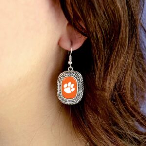 Clemson Tigers Madison Silver Rounded Rectangle Earrings Jewelry Gift CU