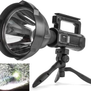 Rechargeable Spotlight Flashlight High Lumens, 900000 Lumens Super Bright Led Searchlight with Tripod and USB Output, IPX5 Waterproof 4 Modes Handheld Spotlight for Camping Emergencies