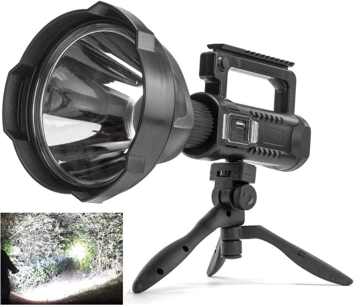 Rechargeable Spotlight Flashlight High Lumens, 900000 Lumens Super Bright Led Searchlight with Tripod and USB Output, IPX5 Waterproof 4 Modes Handheld Spotlight for Camping Emergencies