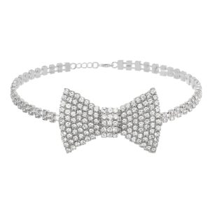 sethexy sparkly rhinestone choker glitter bowtie necklace bowknot tennis chain party nightclub wedding costume jewelry for women (silver)