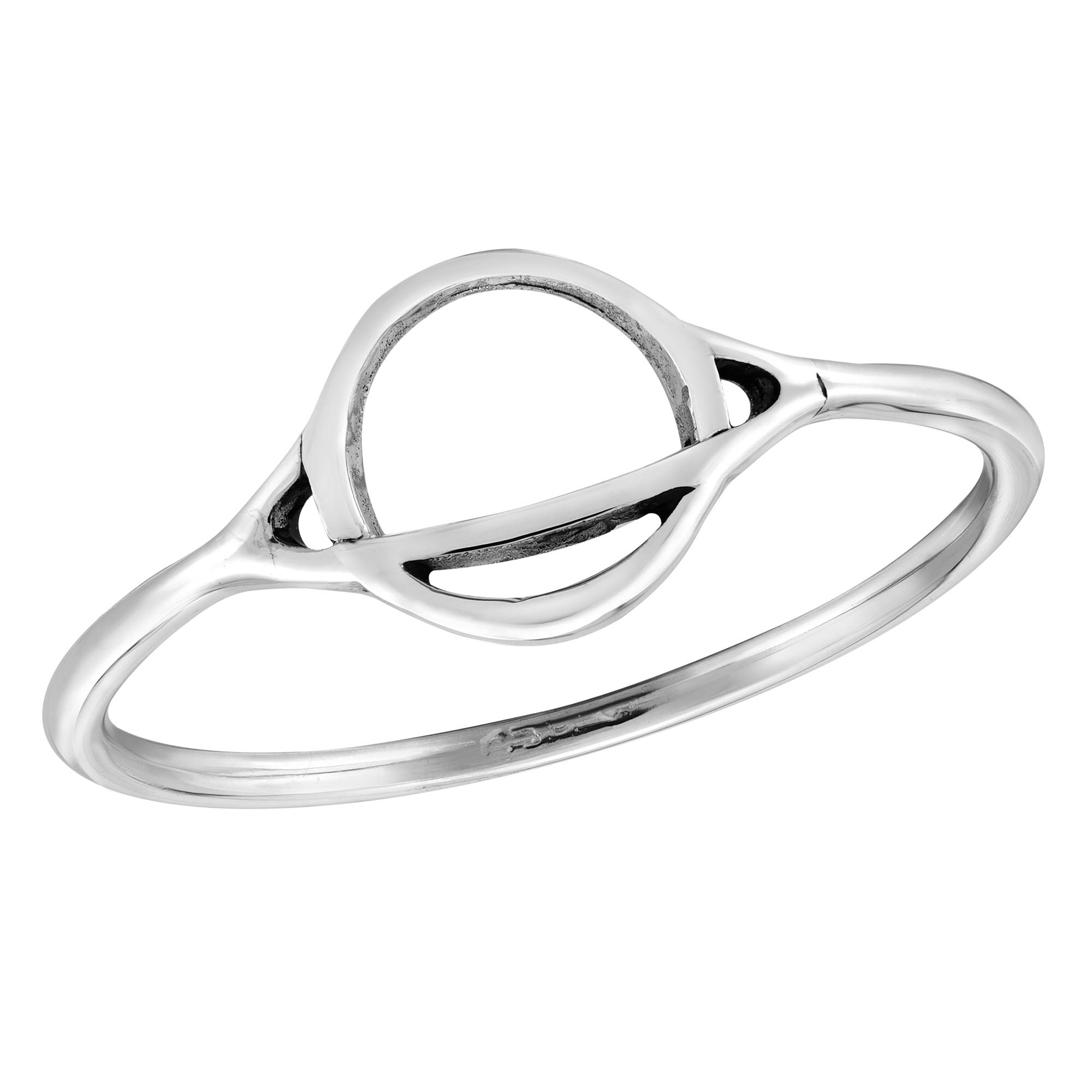 AeraVida Space-Chic Galaxy Planet Saturn .925 Sterling Silver Band Ring | Minimalist Planet Silver Ring for Women | Adorable Anniversary Jewelry Gift | Size (8)