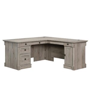 Sauder Palladia L-Shaped Desk, L: 68.74" x W: 65.12" x H: 29.61", Split Oak finish