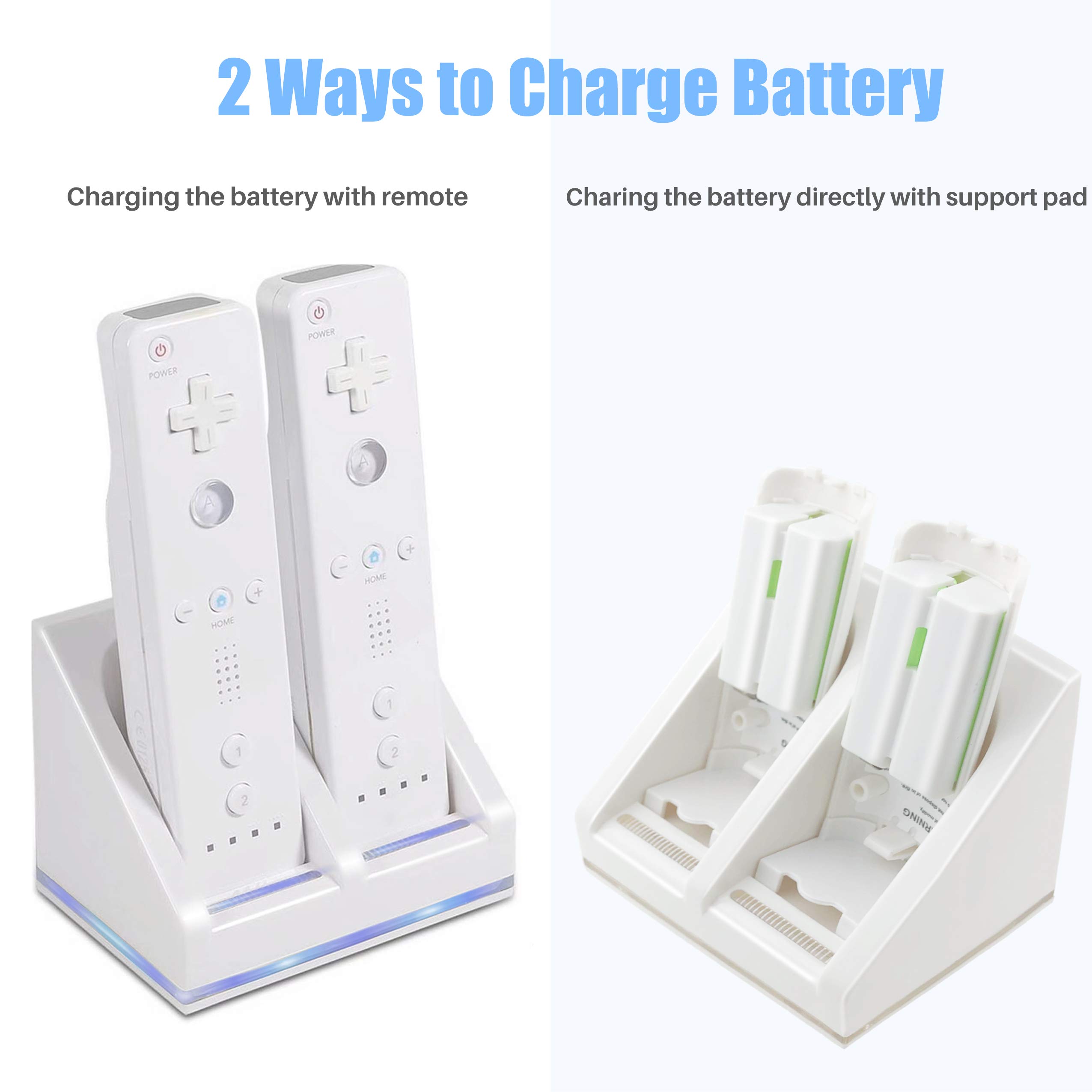 Rechargeable Battery Packs with Charger for Wii & Wii U Remote Controller,Montion Plus Controller(Dual Remote Charging Station Dock + 2 Pack 2800mAh Wii Replacement Batteries + USB Cable)