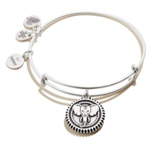 Alex and Ani Path of Symbols Expandable Bangle for Women, Elephant Embossed Charm, Rafaelian Silver Finish, 2 to 3.5 in