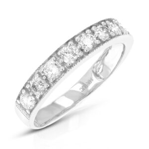 VIR JEWELS 1 cttw Diamond Wedding Band For Women, Milgrain Diamond Wedding Band in 14K White Gold Prong Set, Size 9.5