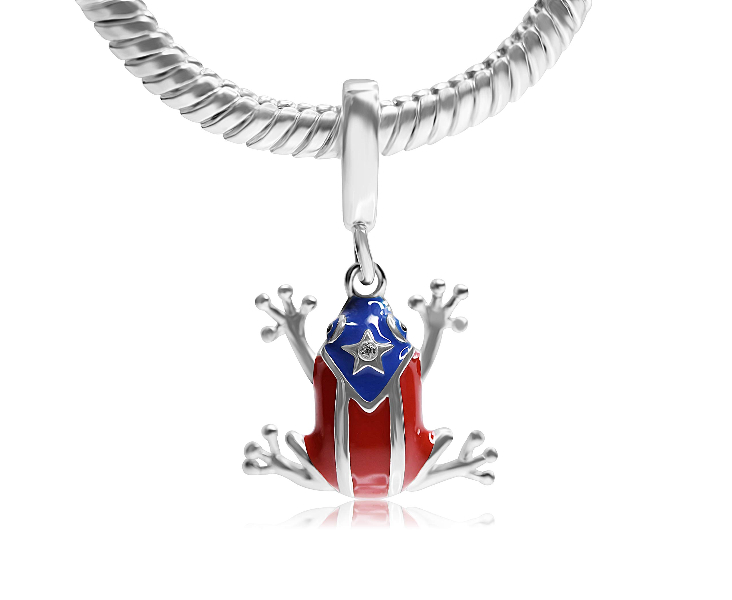 Authentic BOLENVI Puerto Rico Flag Coqui Frog 925 Sterling Silver Pendant Charm For Pandora & Similar Charm Bracelets or Necklaces