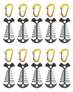 naceture deck anchors pegs with carabiners - tie down anchor rope tensioner | rope tent tie down stakes clips, canopy tent anchors outdoor camping tent accessories 10 pack (black)