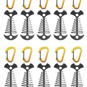 NACETURE Deck Anchors Pegs with Carabiners - Tie Down Anchor Rope Tensioner | Rope Tent Tie Down Stakes Clips, Canopy Tent Anchors Outdoor Camping Tent Accessories 10 Pack (Black)