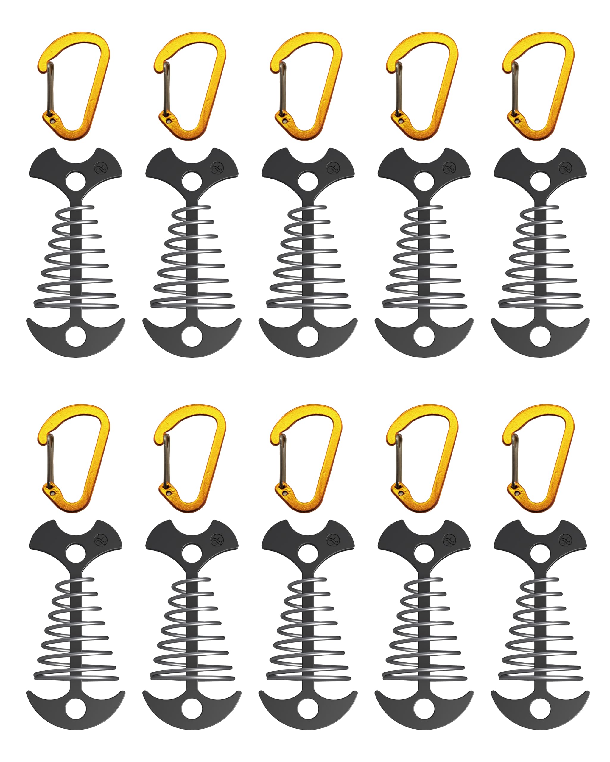 NACETURE Deck Anchors Pegs with Carabiners - Tie Down Anchor Rope Tensioner | Rope Tent Tie Down Stakes Clips, Canopy Tent Anchors Outdoor Camping Tent Accessories 10 Pack (Black)