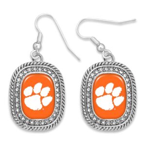 Clemson Tigers Madison Silver Rounded Rectangle Earrings Jewelry Gift CU