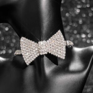 Sethexy Sparkly Rhinestone Choker Glitter Bowtie Necklace Bowknot Tennis Chain Party Nightclub Wedding Costume Jewelry for Women (Silver)