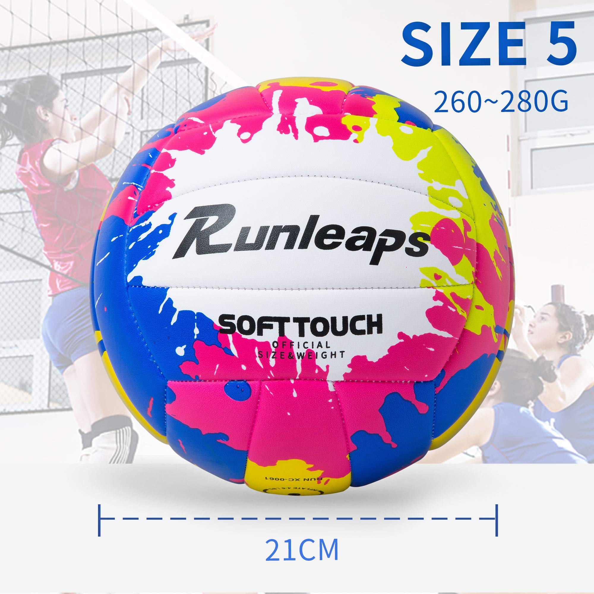 Runleaps Beach Volleyball Official Size 5 Soft Waterproof Volleyball Sand Sports PU Ball for Indoor, Outdoor, Pool, Gym, Training