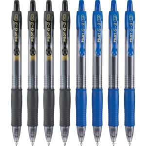 Pilot, G2 Premium Gel Roller Pens, Bold Point 1 mm, Pack of 8, Black and Blue