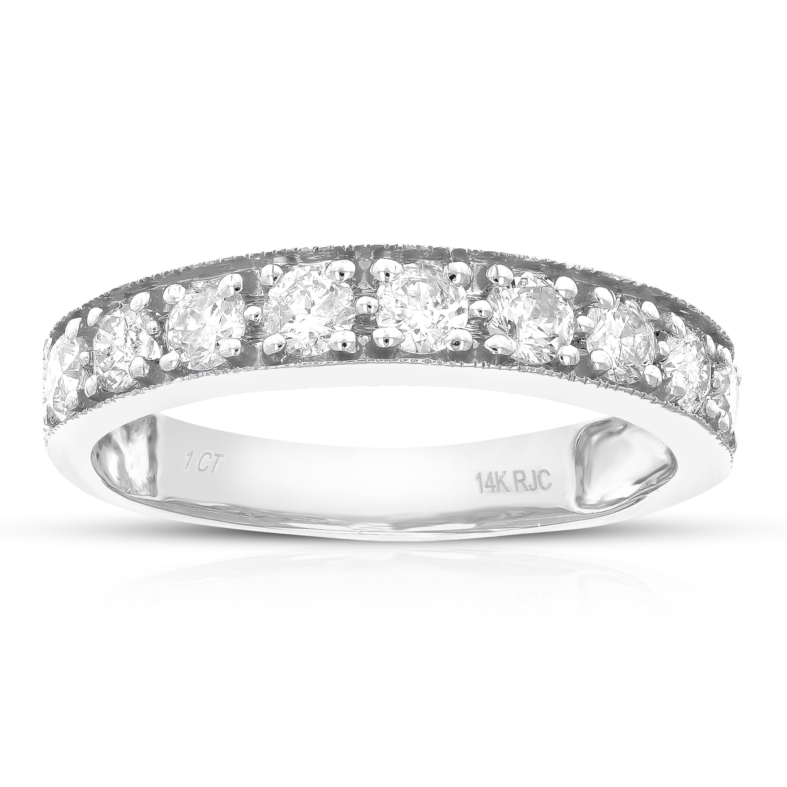 VIR JEWELS 1 cttw Diamond Wedding Band For Women, Milgrain Diamond Wedding Band in 14K White Gold Prong Set, Size 9.5