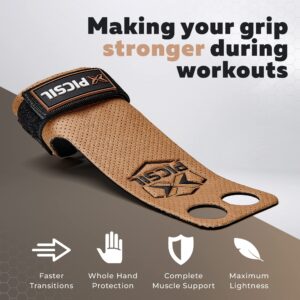 PICSIL Azor Grips, Workout Grips with Increased Magnesium Retention, Light and Resistant Unisex Hand Grips for Weightlifting and Gymnastics, Blocks Rips and Blisters, 2 Holes, Brown, Small