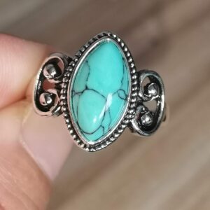 wangyusheng vintage women's silver ring marquise cut bohemia turquoise jewelry ，chic hand made jewelry ring wedding ring size 6-10 (us size 9)