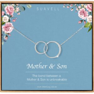 Suavell Mother Son Necklace. Sterling Silver Double Circle Necklace for Women. Mothers Day Gifts from Son. Mother Son Gifts for Mom and Sentimental Mom Birthday Gifts. Interlocking Circle Necklace