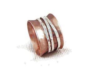 glitter box exports 925 sterling copper & silver spinner fidget ring for women high polish silver point ring (7.25)