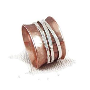 Glitter Box Exports 925 Sterling Copper & Silver Spinner Fidget ring For Women High Polish Silver Point Ring (7.25)