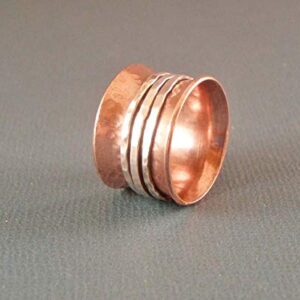 Glitter Box Exports 925 Sterling Copper & Silver Spinner Fidget ring For Women High Polish Silver Point Ring (7.50)