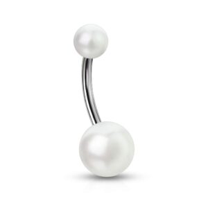 14g 316l stainless steel imitation pearl navel belly button ring (white)