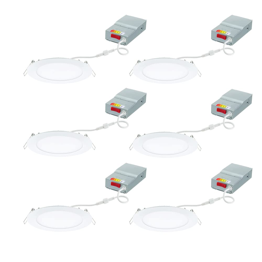 Juno WF6 SWW5 90CRI CP6 MW M2 Round LED Wafer Downlight, 120 Volts, Switchable Color Temperature 2700K/3000K/3500K/4000K/5000K, Triac Dimming, 6-Inch Ultra Thin Trim (Six Pack), Matte White