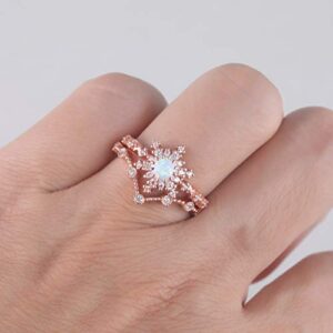 Round Cut Opal CZ Diamond Sterling Silver Rose Gold Women Engagement Wedding Bridal Statement Anniversary Ring Set White Gold Yellow Gold Promise Gift