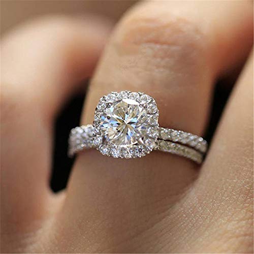 Gixaxak 18K White Gold Plated Sterling Silver Princess Cut Bridal Set Engagement Wedding Ring Bands with Cubic Zirconia 9