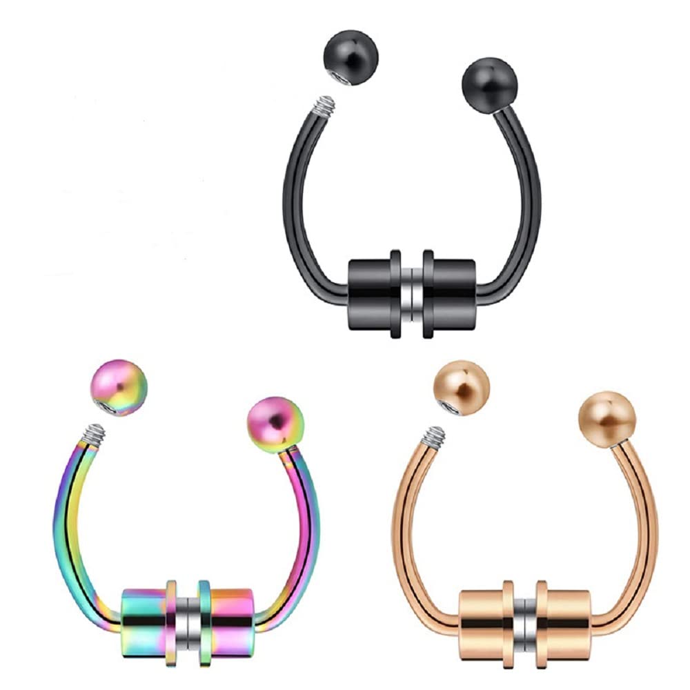 Shuiniba Magnetic Septum Nose Ring Horseshoe Fake Nose Ring Hoop Reusable Nose Ring Hoop Non-Piercing 316L Stainless Steel - 5 Pack