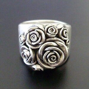 Gixaxak Fashion Retro Vintage Classic 3D Finely Carved Rose Flower Promise Statement Anniversary Ring for Women 8