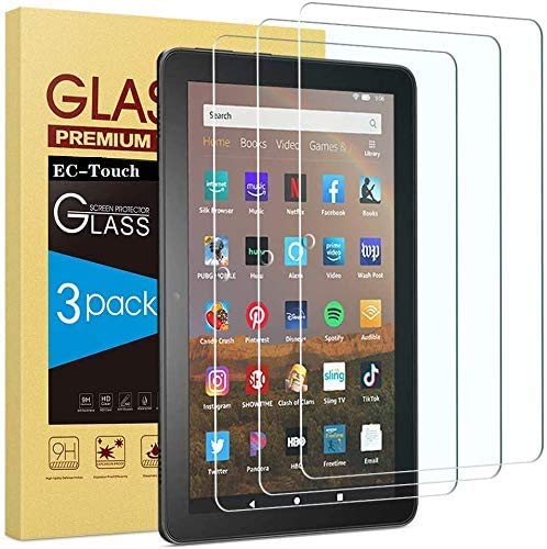 EC-Touch [3-Pack] Screen Protector for Fire HD 8 (Only 2018/2017 Release,8th/7th Generation) 9H Hardness Clear Anti-Scratch Bubble Free Tempered Glass,Not fit Amazon Kindle Fire HD8 2020(Clear)