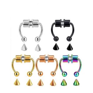 Shuiniba Magnetic Septum Nose Ring Horseshoe Fake Nose Ring Hoop Reusable Nose Ring Hoop Non-Piercing 316L Stainless Steel - 5 Pack