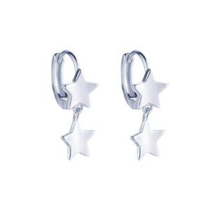 SLUYNZ 925 Sterling Silver Star Hoop Earrings for Women Cute Stars Huggie Earrings Small Hoop Earrings (A-Silver)