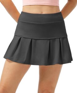 icyzone pleated tennis skirts for women with pockets shorts, athletic running workout golf skorts (black, small)