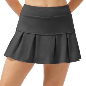 icyzone Pleated Tennis Skirts for Women with Pockets Shorts, Athletic Running Workout Golf Skorts (Black, Small)