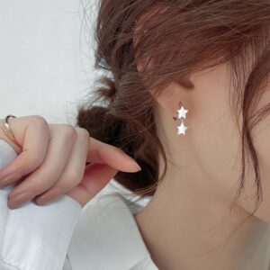 SLUYNZ 925 Sterling Silver Star Hoop Earrings for Women Cute Stars Huggie Earrings Small Hoop Earrings (A-Silver)