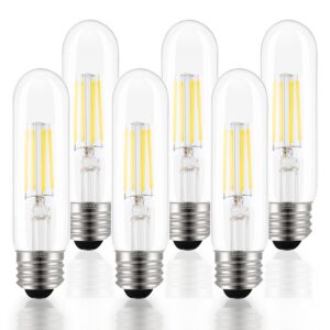 T10 LED Bulbs Daylight 4000K LED Tubular Edison Light Bulbs 4W Dimmable Tube Vintage Led Bulbs 40 Watt Equivalent,E26 Medium Base, LED Filament Retro Bulb for Desk Lamp, (6-Pack), 6 Count (Pack of 1)