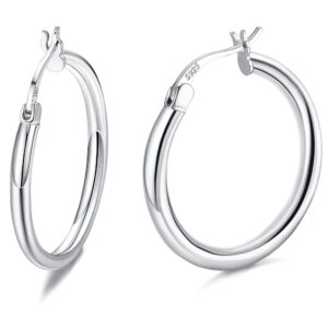 milacolato 925 sterling silver hoop earrings for women 18k white gold plated chunky huggie hoop earrings hypoallergenic lightweight round-tube circle big hoop earrings 20mm