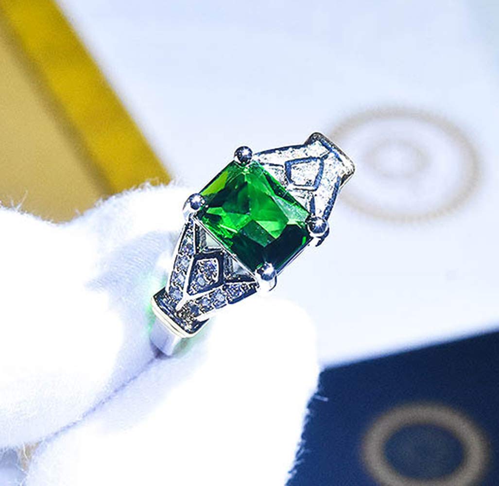 Cuteshop Elegant Women 14k White Gold Filled Sterling Silver Square Cut Emerald Gemstone Birthstone CZ Crystal Wedding Bridal Band Ring Size 6-10 (7)