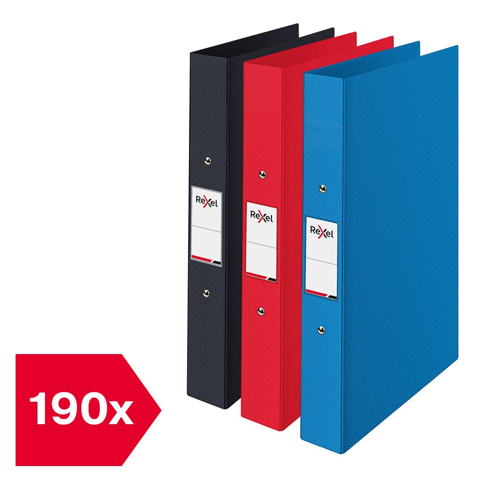 Rexel Choices Ring Binder Pack 3 , A4, 25mm (Black, red, Blue)