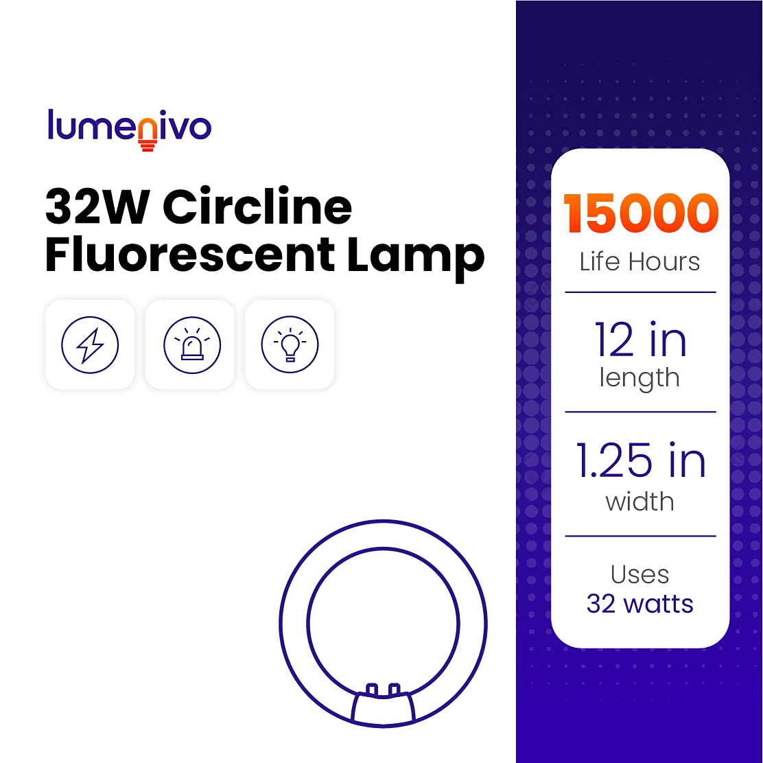 lumenivo FC12T9 32W Light Bulb Replacement 12 Inch, T9 Circline Fluorescent Bulb - 4-Pin G10Q-4 Base - Great for Ceiling Fixtures, Garage Lights and Many Applications - 3000K Warm White - 1 Pack