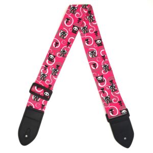 C/R Guitar Strap, Acoustic Guitar Strap Electric Guitar Straps with Leather Ends (Pink Skeleton)