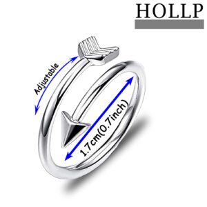 HOLLP Silver Classic Love Sideways Arrow Open Ring Friendship Jewelry Valentine's Day gift for Women(Arrow Ring)