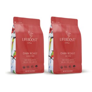 lifeboost coffee whole bean & ground coffee - 2 pack bundle - low acid dark roast x 2