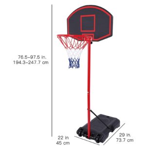 Movable Portable Basketball Hoop Mini Basketball Hoop System for Youth, Height Adjustable(5.25-7.4 ft) Basketball Hoop Indoor Outdoor Basketball Hoop,Gift for Youth Black/Red