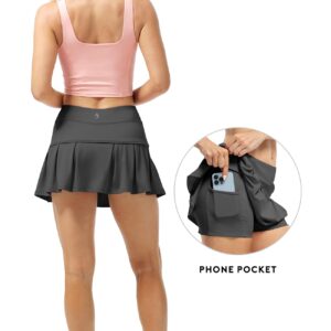 icyzone Pleated Tennis Skirts for Women with Pockets Shorts, Athletic Running Workout Golf Skorts (Black, Small)